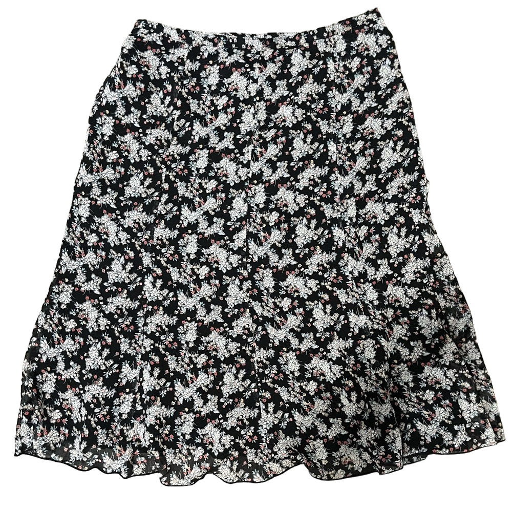 Black Floral Midi Skirt With Lining and Zipper Laura Plus Cottage Core Size: 16